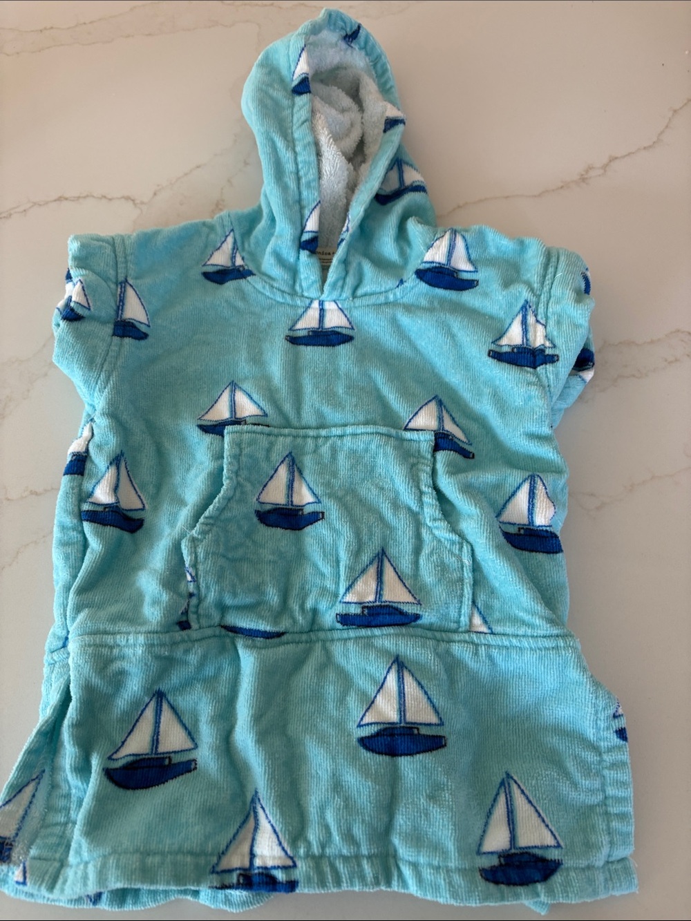 Kids Hooded Sailboat Robe - Light Aqua